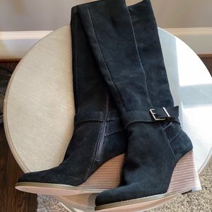 Sole Society Black Suede Wedge Knee-High Boots